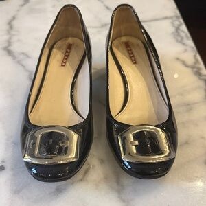 Prada Black Flats with Gold Buckle